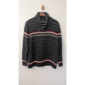 Chaps Ralph Lauren Womens Fair Isle Sweater 1X Shawl Collar Ski Cabincore Cotton